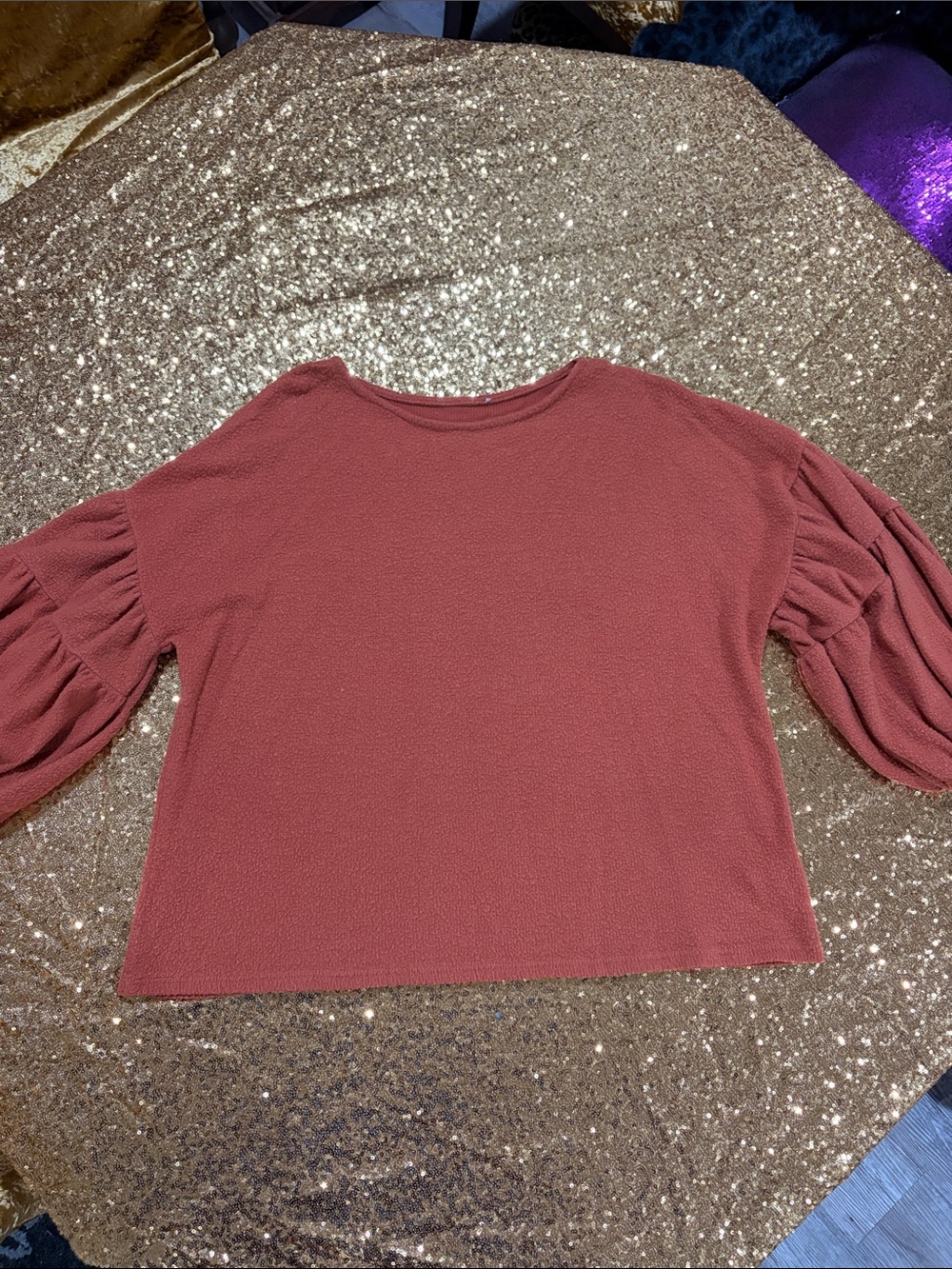 Umgee Rust orange Puff Sleeve Long-Sleeve Top